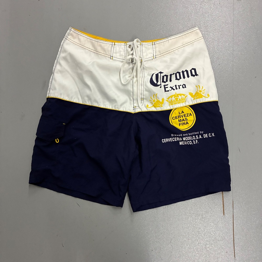 Corona Extra Mens Board Shorts Navy White Yellow Beer Logo Swim Trunks Size 38